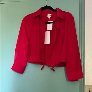 Kendall & Kylie Red Notched Collar Crop Button Down Shirt